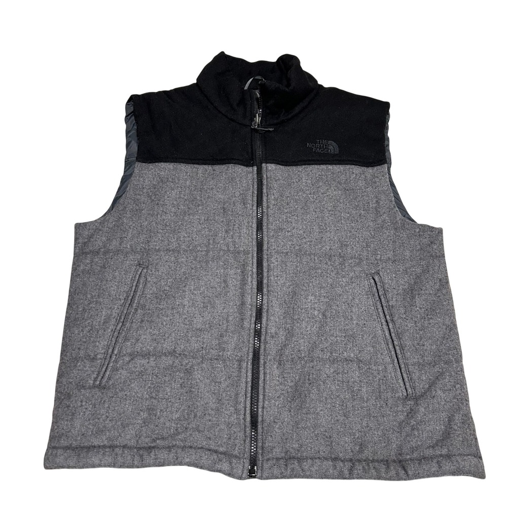 The North Face Puffer Vest Mens Large Gray Black Wool Blend Insulated Denali